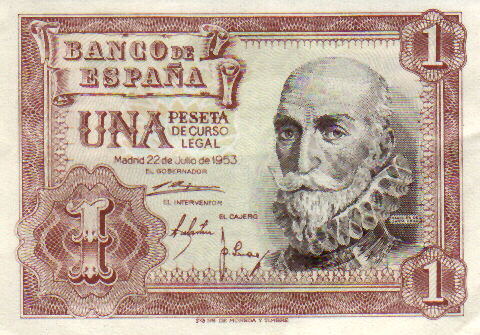 Billete de una peseta de los años 1950.