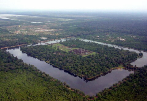 Vista aérea del templo Angkor Wat en Camboya.