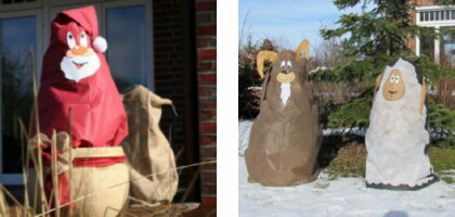 Protecciones invernales para árboles: Papá Noel, cabra y oveja.
