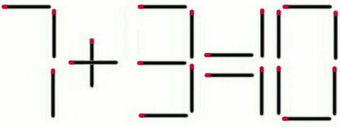 Juego con cerillas: 1 + 9 = 10 (solución).