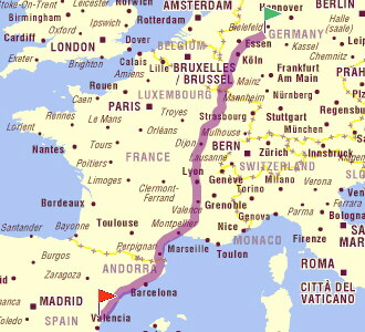 Mapa con la ruta Lippstadt - Onda señalada.