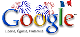 Primer logo conmemorativo de Google diseñado por Dennis Hwang: Día Nacional de Francia, 14 de julio del año 2000.