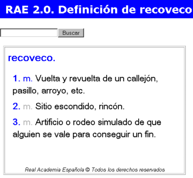 Ejemplo de un búsqueda en la RAE